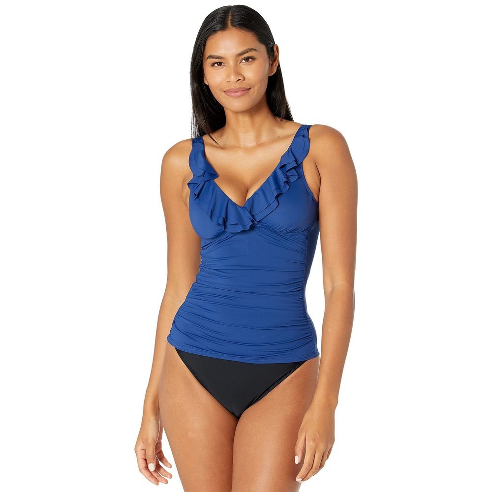 LAUREN Ralph Lauren Beach Club Solids Ruffle Underwire Tankini Plunging 14